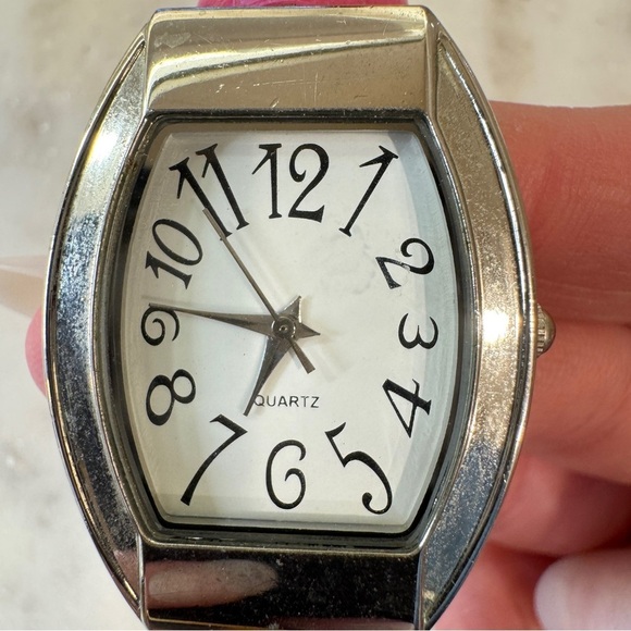 Pink Cuff Watch With Wide Metal Frame - Picture 11 of 11